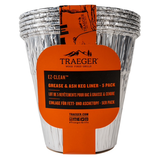 Buye 1 (one) package of five Traeger Grease & Ash Keg Liners for easy cleanup.