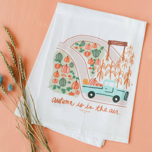 Autumn is in the Air white tea towel