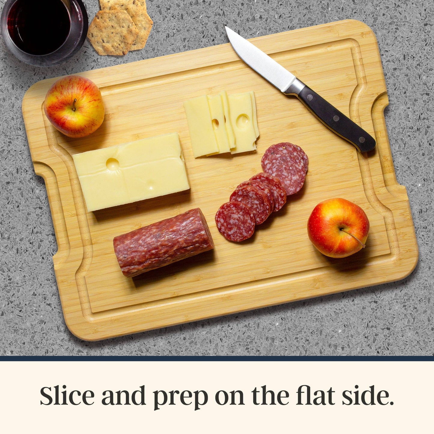 The flat side is perfect for slicing meat and cheese. 