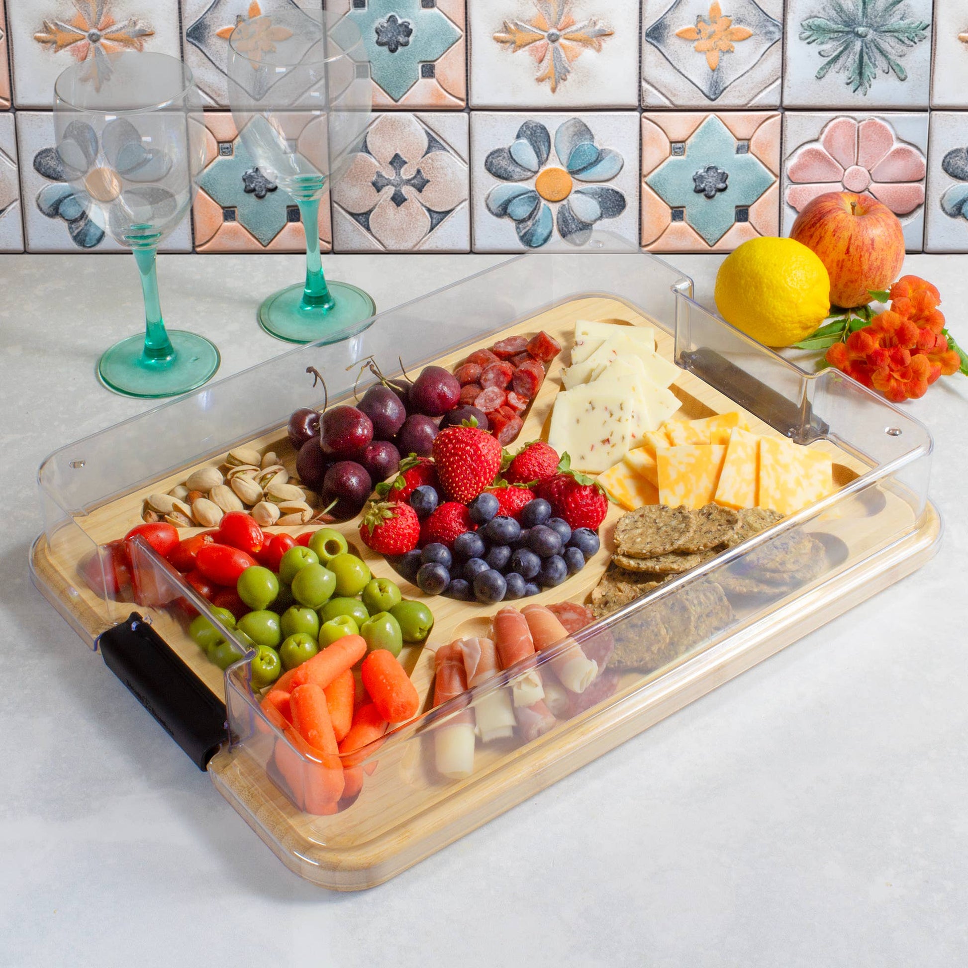 Make your holiday more perfect with this charcuterie board with locking lid. 