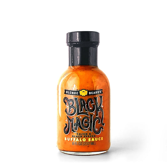 Buy this Black Magic cajun and black pepper buffalo sauce from the Blonde Beard's brand.