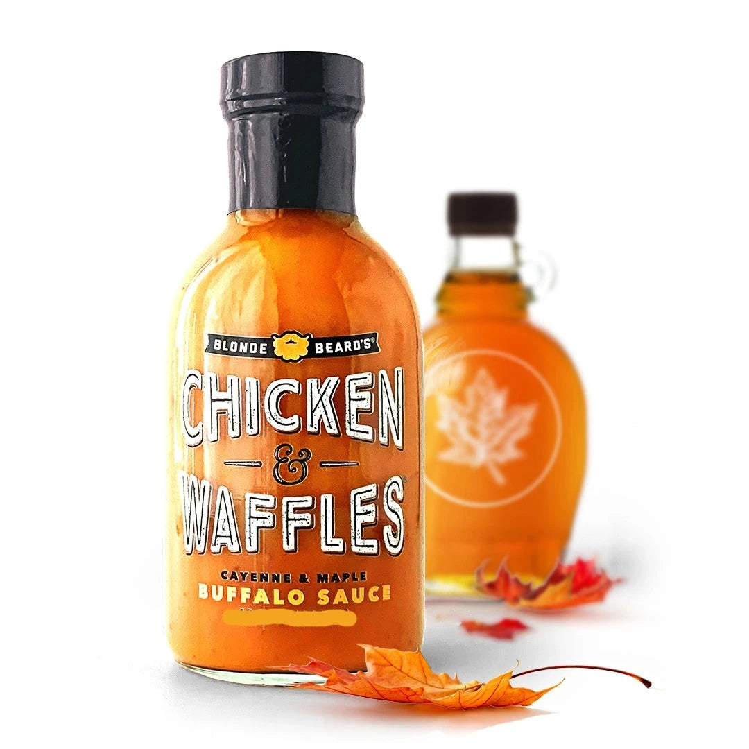 Taste Blonde Beard's Chicken & Waffles buffalo sauce, made with real Vermont maple syrup and bright cayenne pepper.