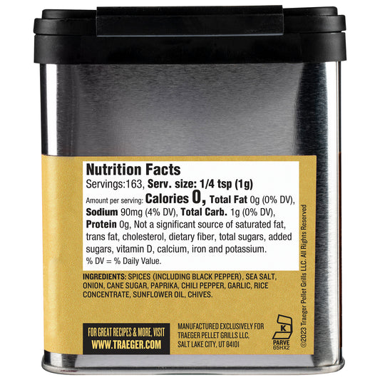 Includes real cane sugar to balance savory flavors of black pepper, chili pepper, garlic and chives.