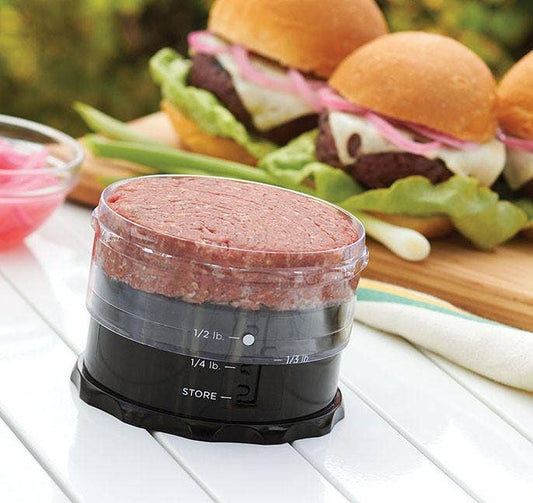 Choose your favorite burger patty size with this adjustable burger press. 