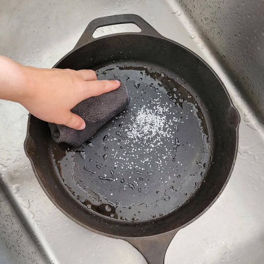Cast iron scrub is fortified with coconut oil to restore your pan's finish. 