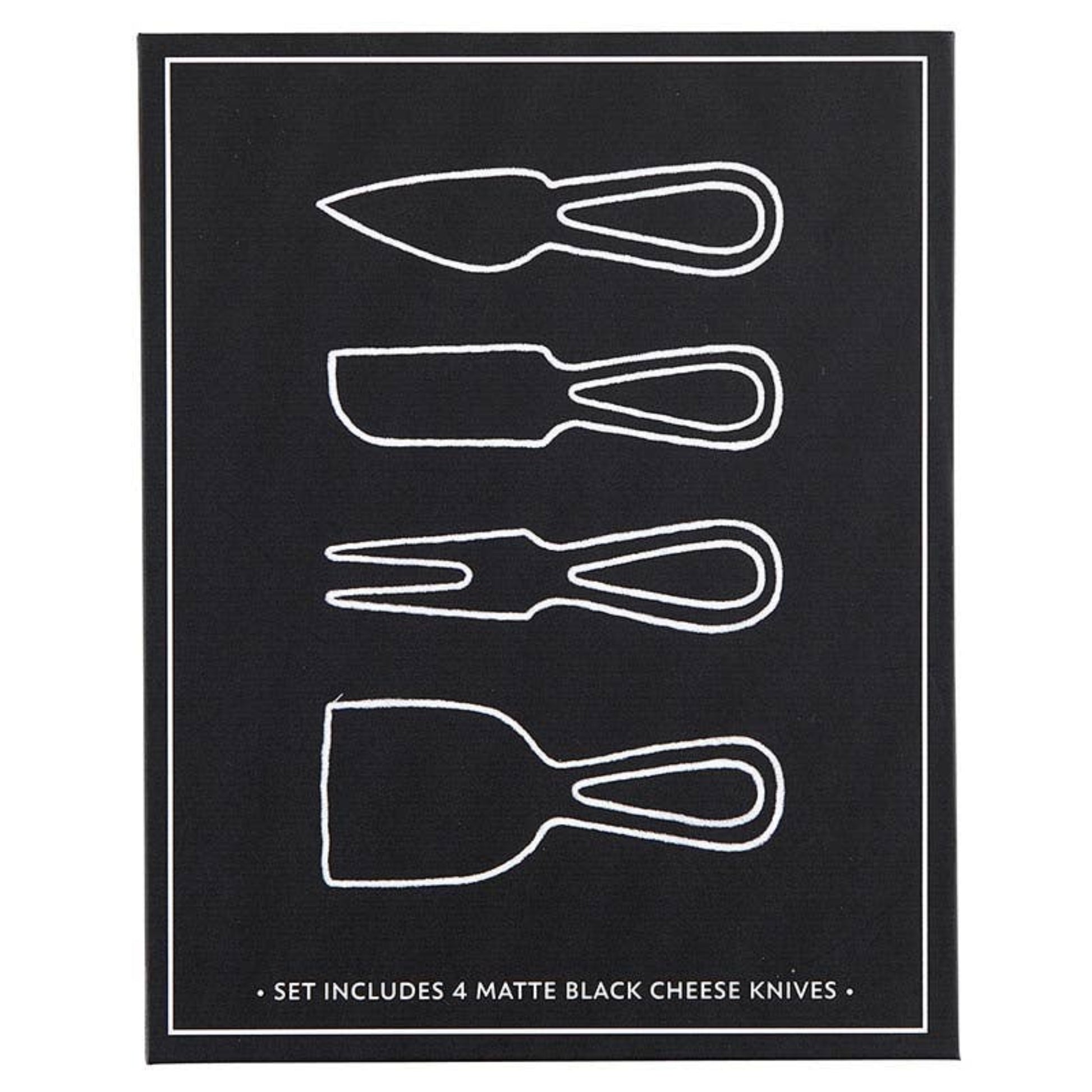 Buy 1 (one) set of four matte-black cheese knives. 