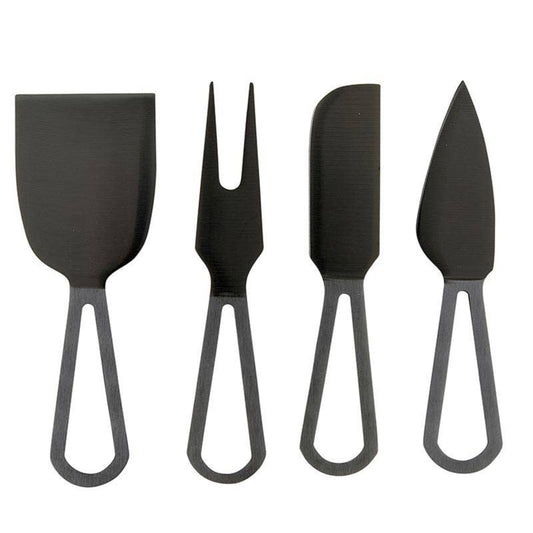 Buy 1 (one) set of four matte black cheese knives, which come in a gift-quality book box 