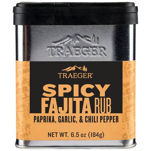 Traeger Spicy Fajita Rub includes flavors of paprika, garlic and chili pepper.
