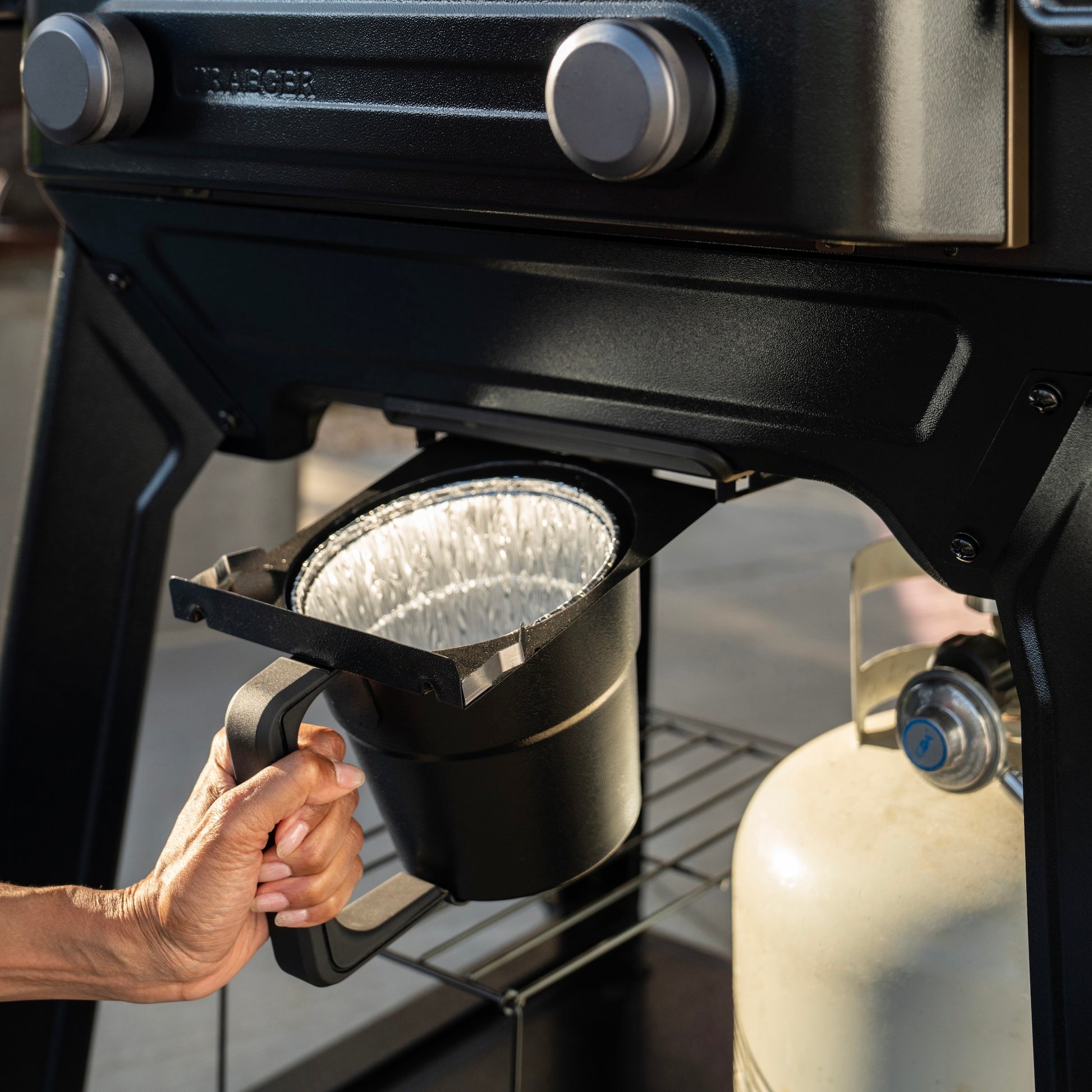 The EZ Clean Keg makes griddle cleanup quick and mess-free.