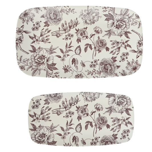 Buy 1 (one) set of two floral melamine trays. 