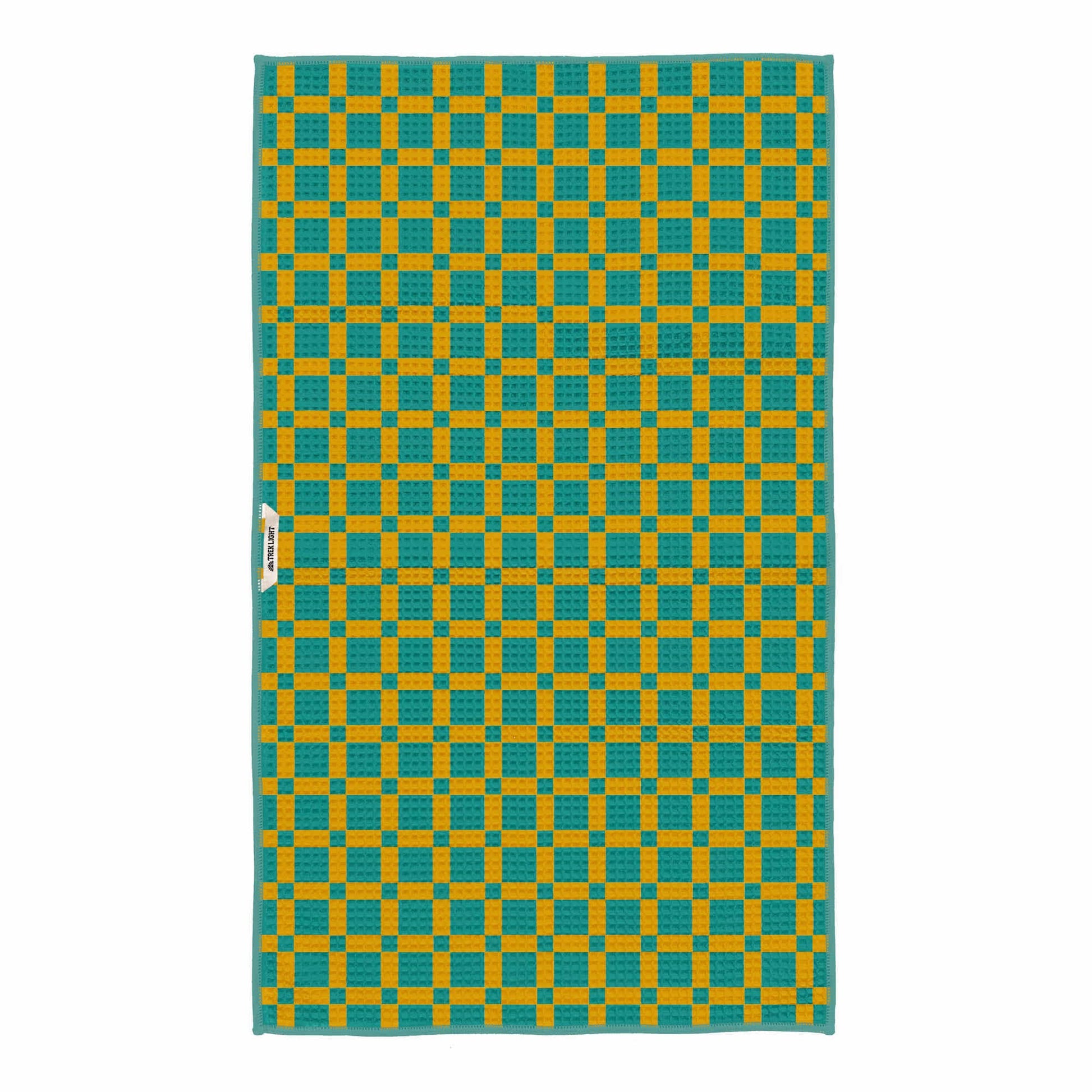 Buy 1 (one) Garden Buzz towel, with a bright checkered pattern on one side, and bees and poppies on the other. 