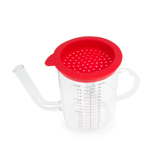Buy 1 (one) tempered glass gravy separator with convenient silicone strainer. All parts are dishwasher safe. 