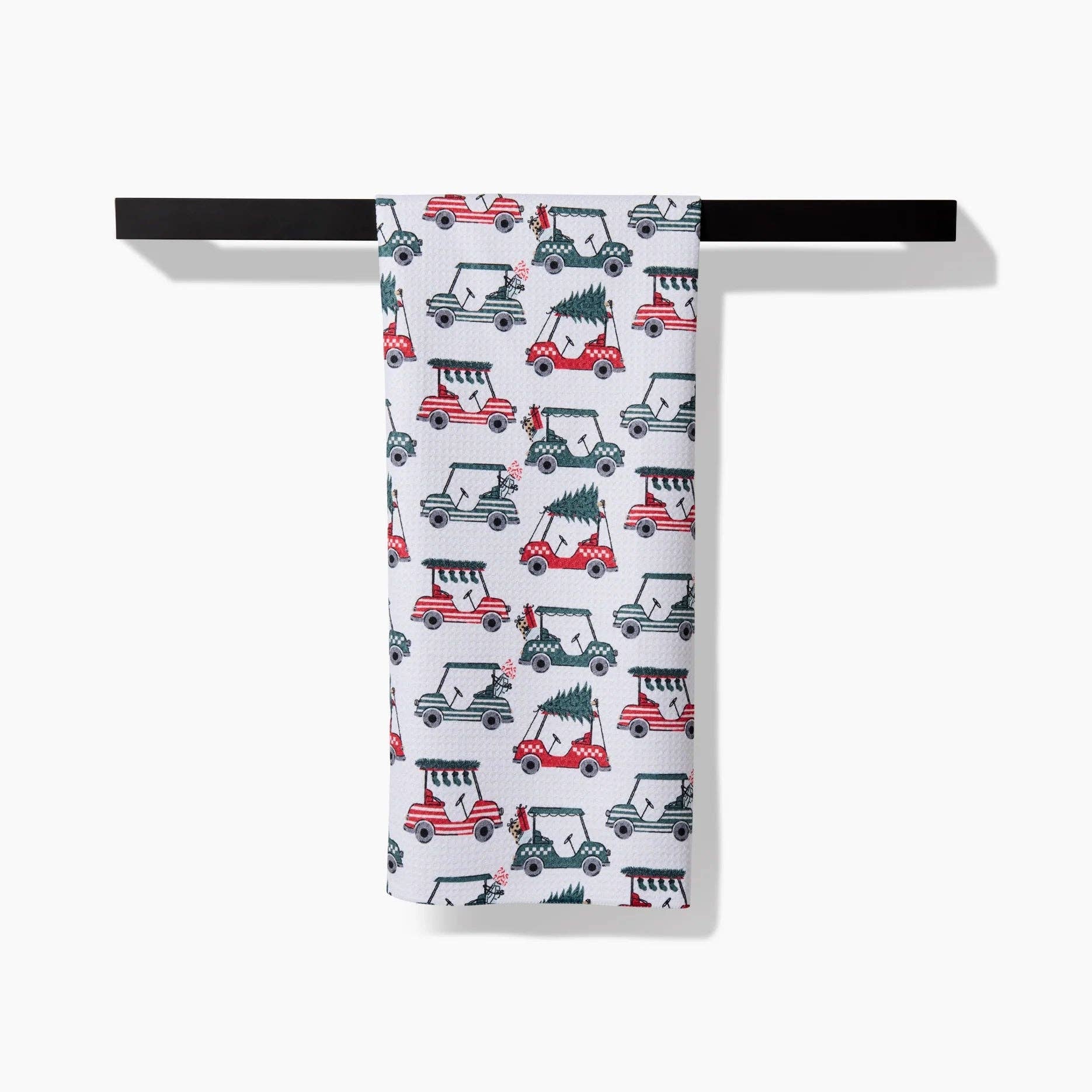 Bring holiday vibes to your winter home with this golf themed tea towel. 