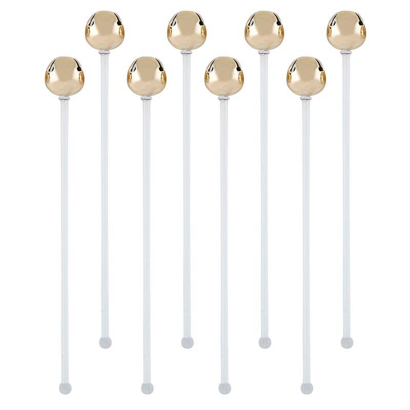 Buy this set of eight plastic stir sticks with metal jingle bells on top. 