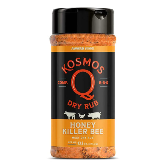 Kosmos Q Honey Killer Bee dry rub. Net wt. 13.2 oz