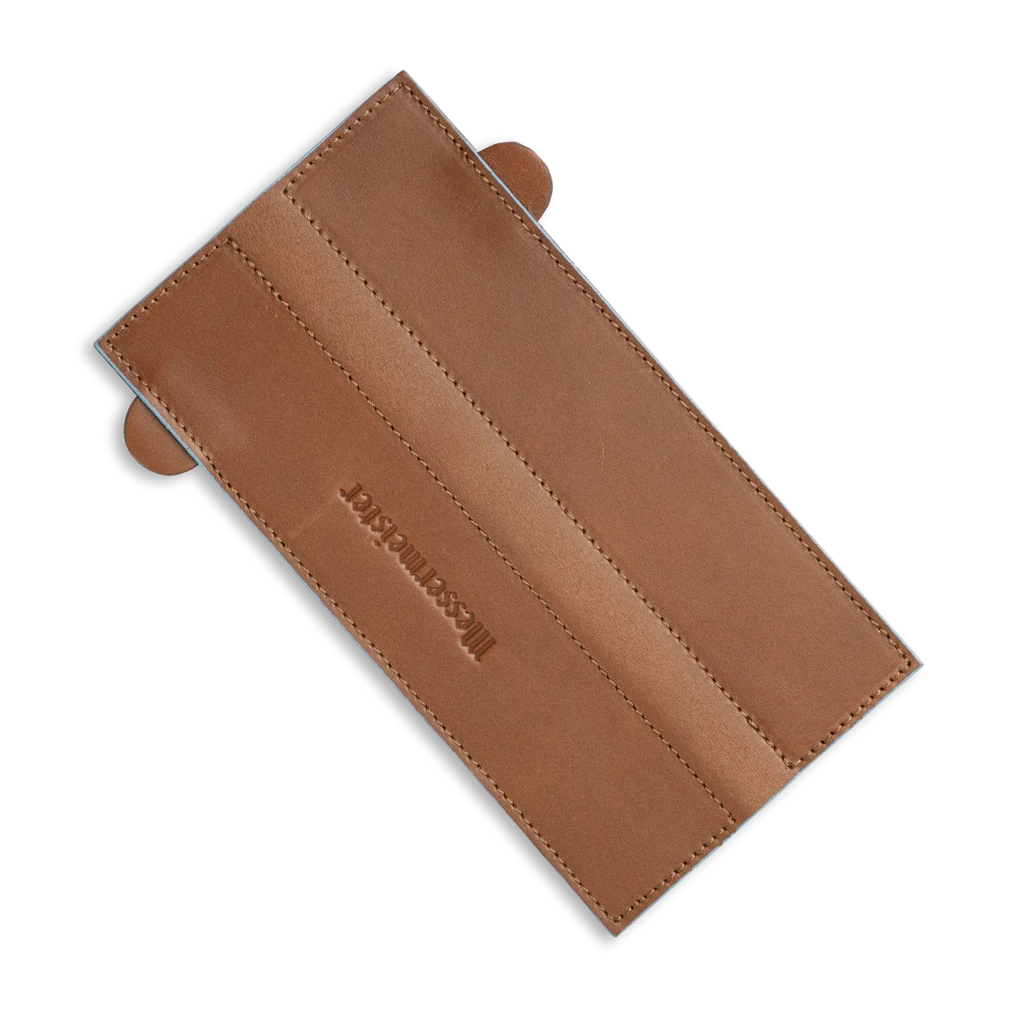 This knife cover is made of tanned brown leather. 