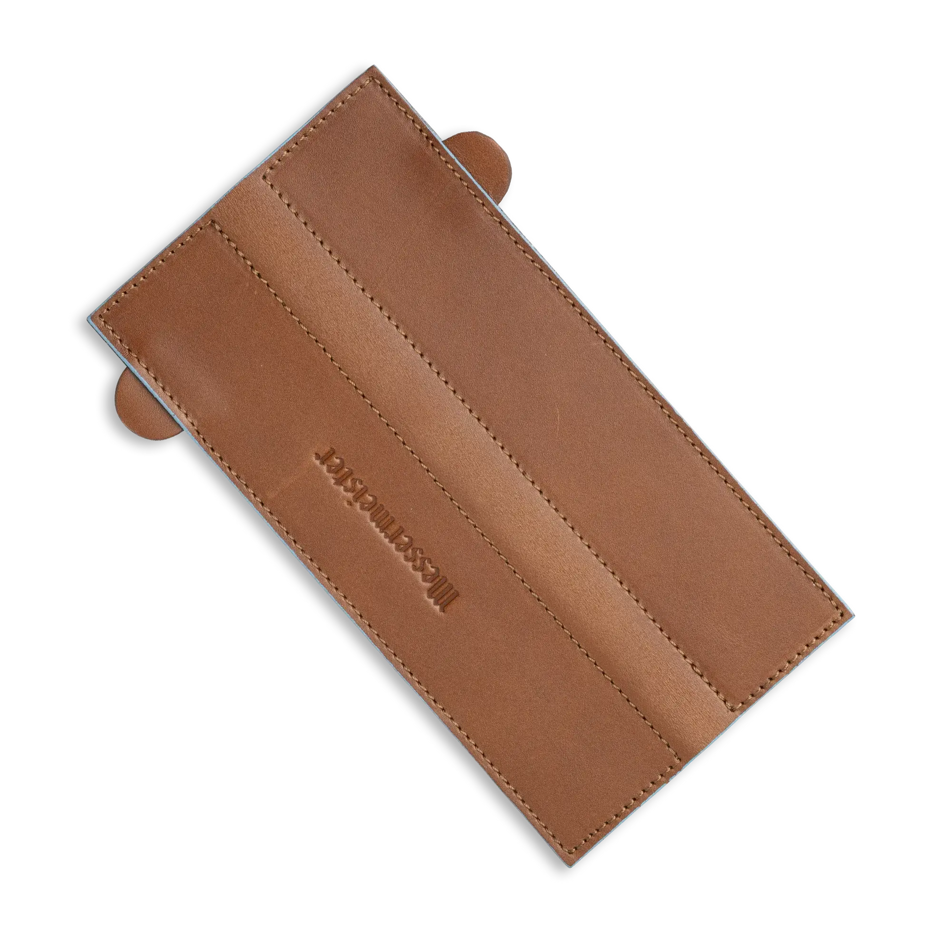 This knife cover is made of tanned brown leather. 