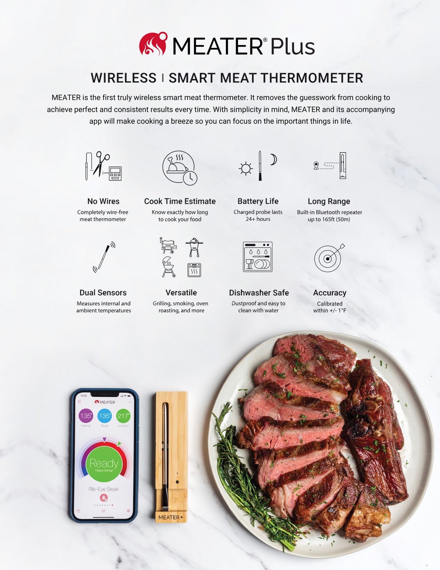 Meater Plus wireless thermometer predicts done time