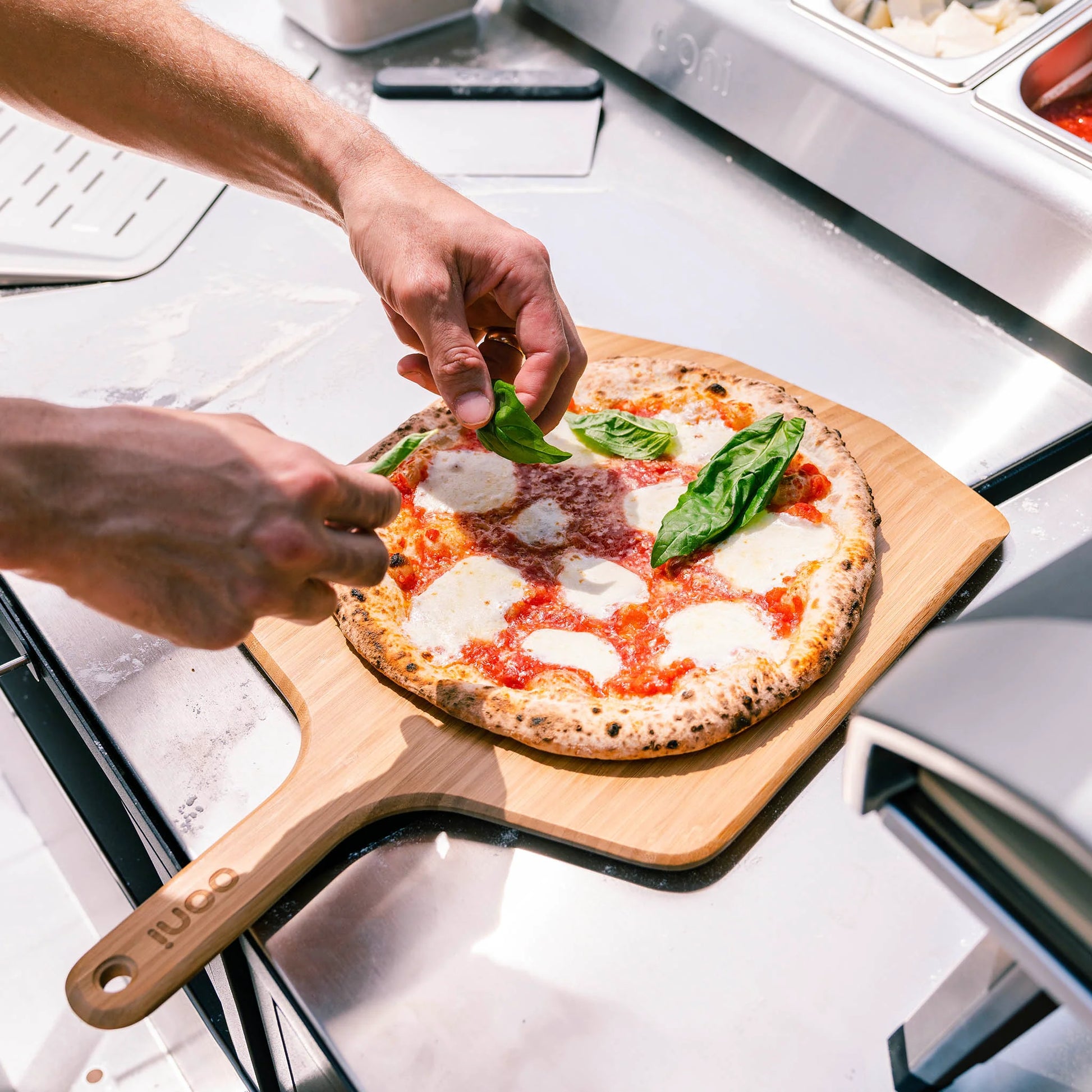 Use your bamboo pizza peel as a serving board. 