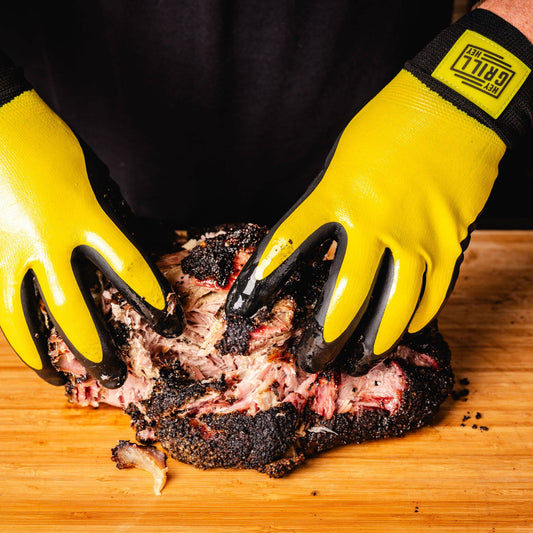 Wear pitmaster gloves to protect your hands while shredding hot meat like pork butt. 