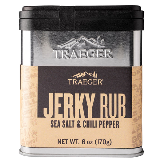 Traeger Jerky Rub adds sea salt and chili pepper flavors to your homemade beef jerky.