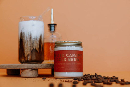 Buy1 (one) 8 oz. candle scented like salted caramel cold brew. 