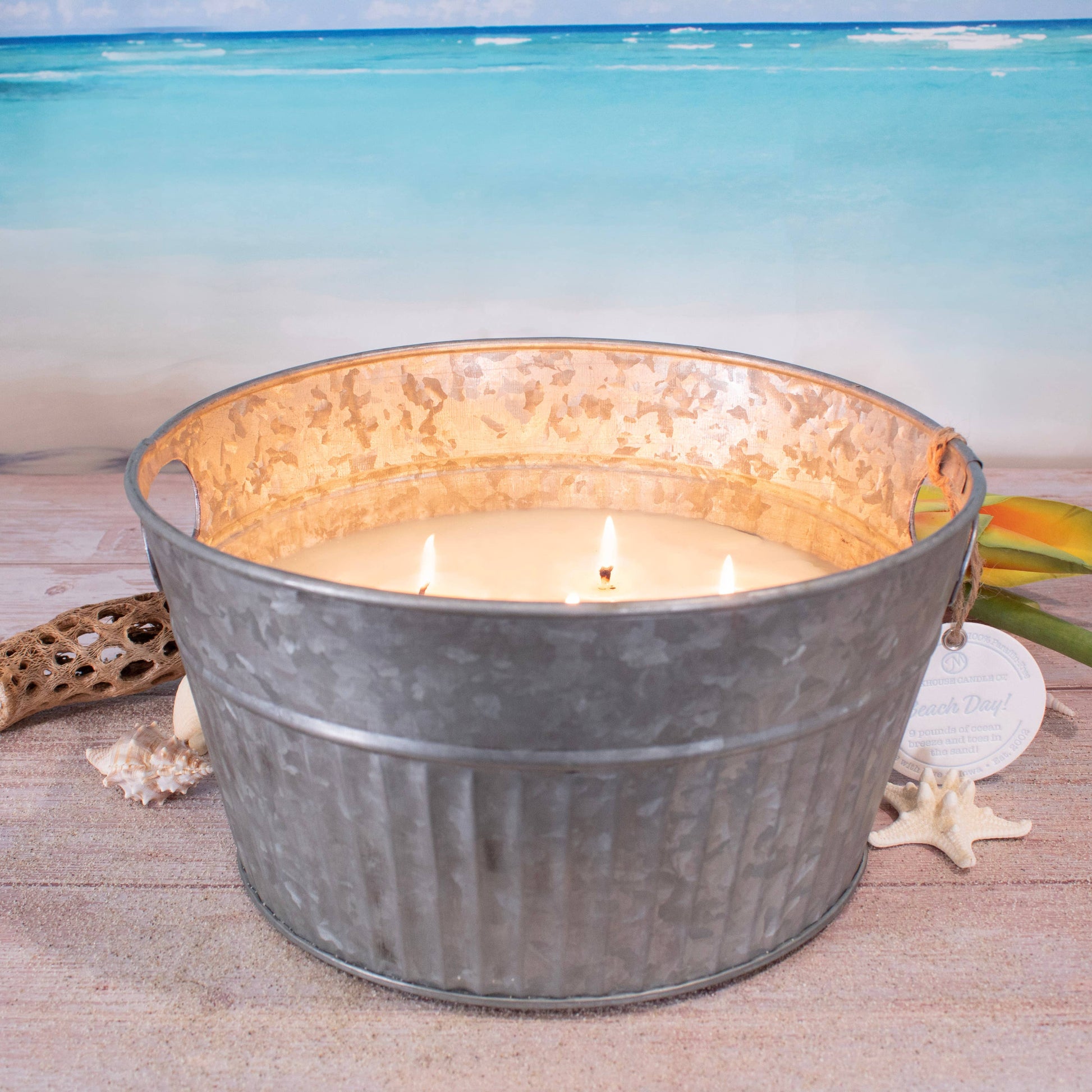 The monster-sized, saltwater scented candle brings a relaxed vibe when used indoors or outdoors. 