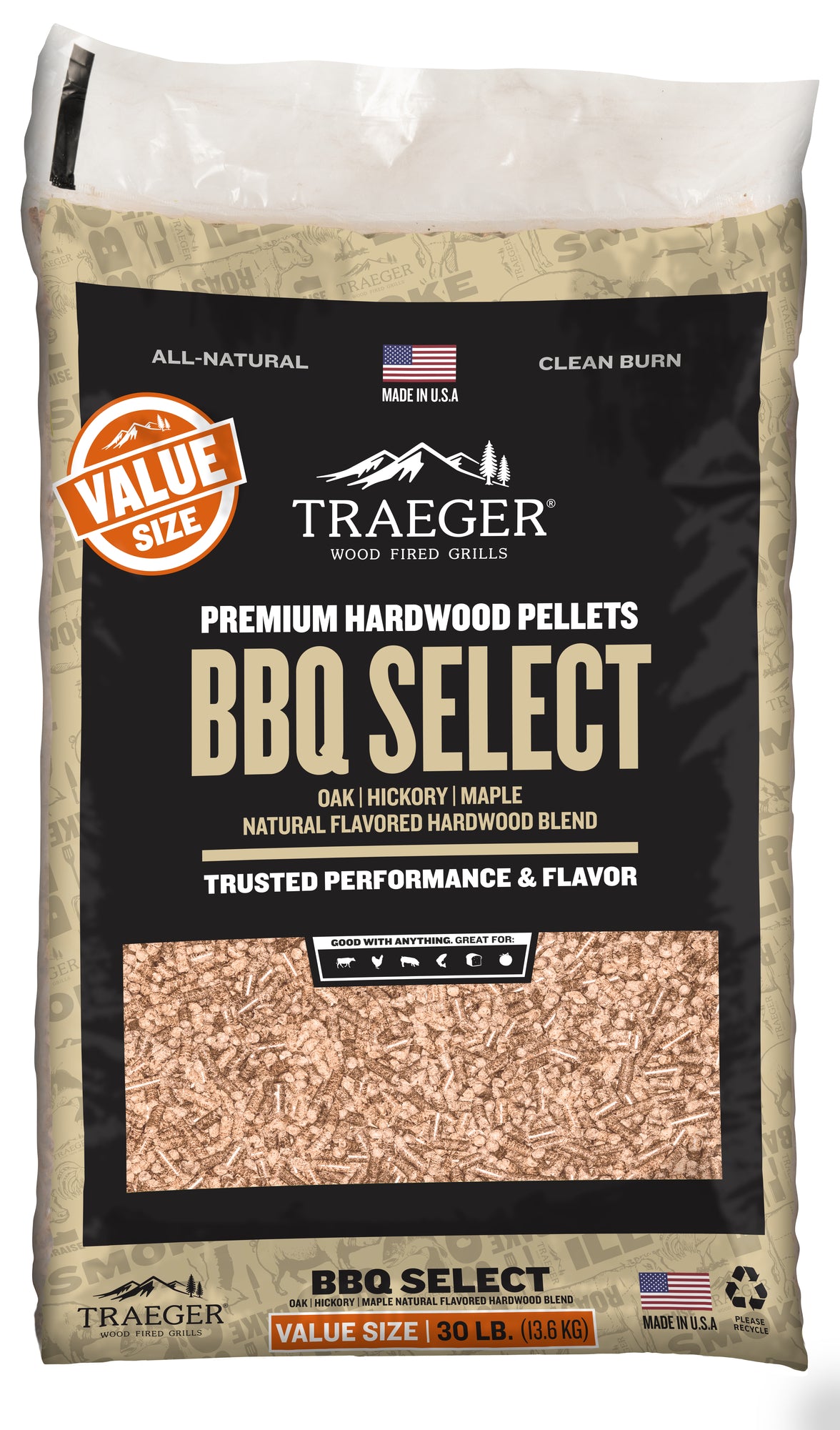 Traeger hardwood pellets | BBQ Select | 30 lb value-size bag