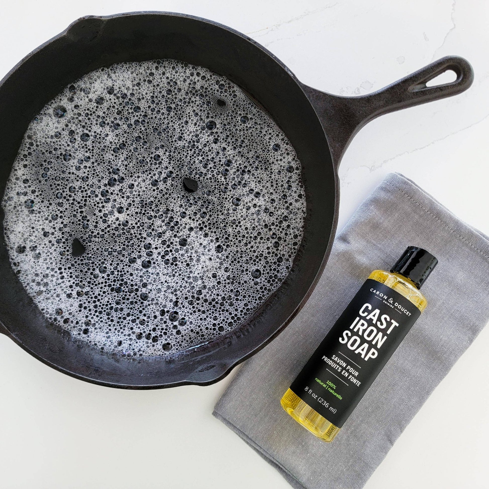 Buy one (1) 8 oz bottle of cast iron soap.