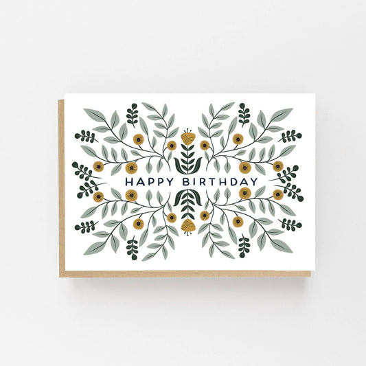 Buy one floral greenery Happy birthday greeting card.