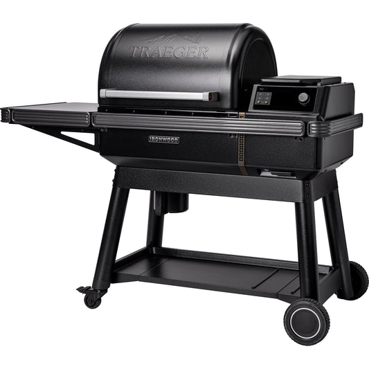 Traeger Ironwood is full of features, packed into a smaller grill than the Ironwood XL. Those features include a pellet monitor, thoughtful storage for stay-dry pellet bins and a customizable accessory rail. 