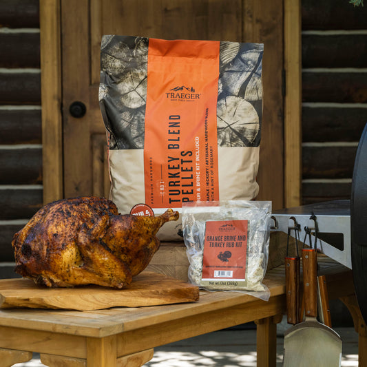 Traeger Limited Edition Turkey Blend Hardwood Pellets with Orange Brine and Turkey Rub Kit