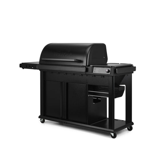 The Woodridge Pro Plus grill includes a convenient storage cabinet. 