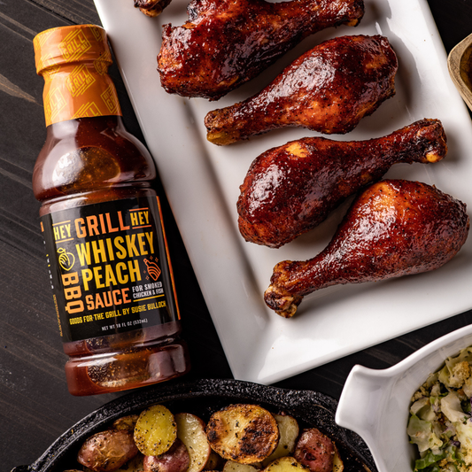 Whiskey Peach BBQ Sauce is delicious on grilled or oven-roasted chicken. 