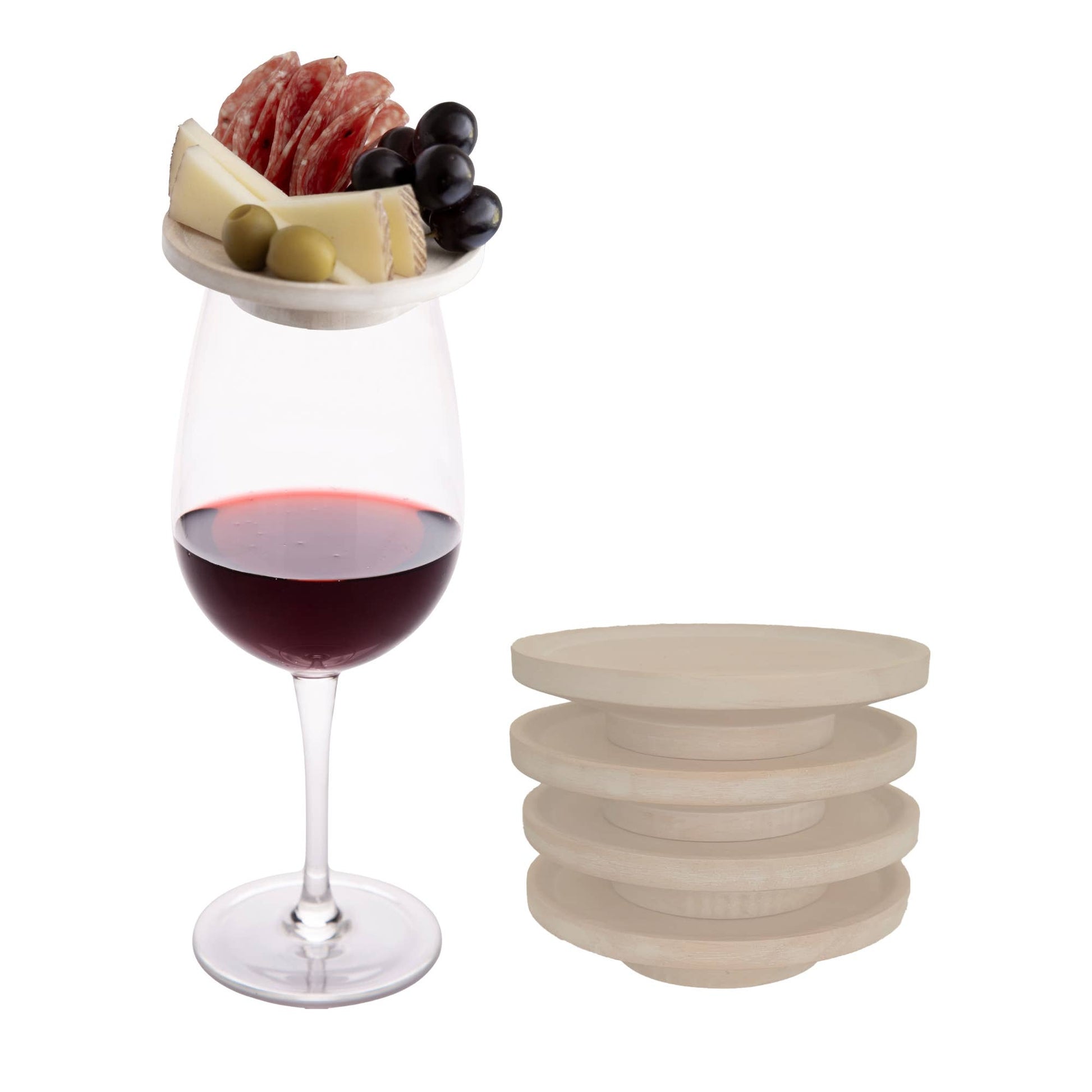 Buy 1 (one) set of four wooden wine glass toppers. 