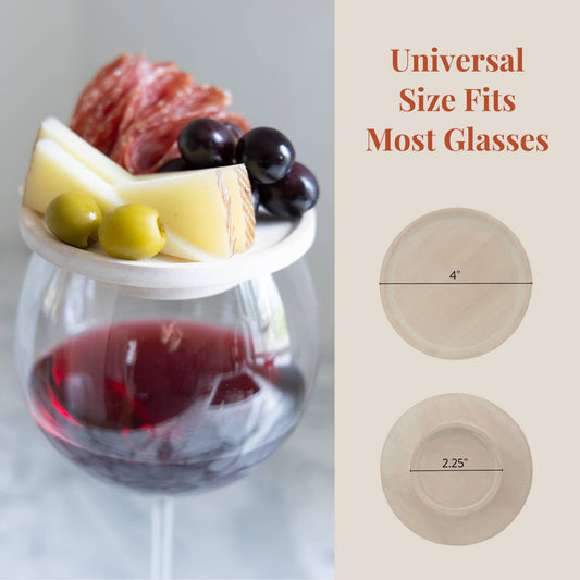The universal size means you can use these on many style of wine glasses. The top measures 4 inches across, and the bottom is 2.25 inches. 