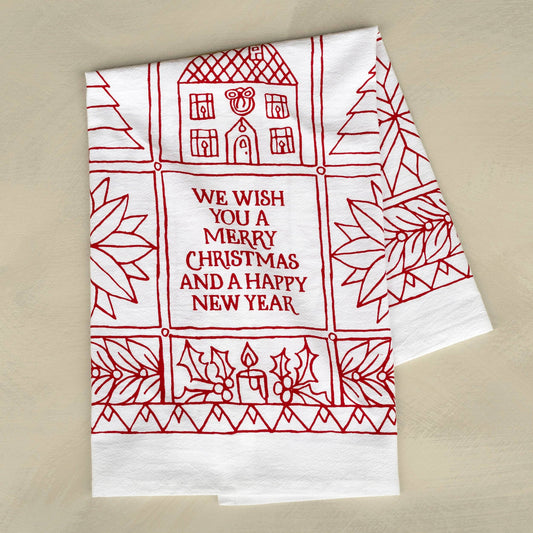Buy 1 (one) tea towel with the lyrics, "We wish you a merry Christmas and a happy new year"