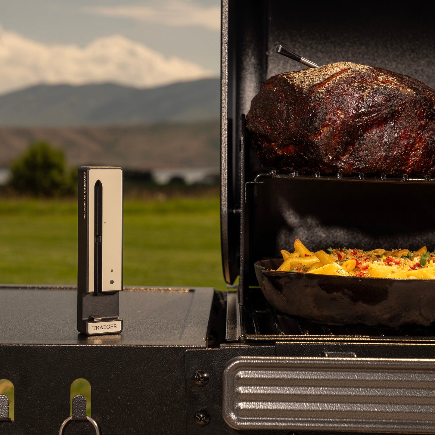 The Traeger Wireless Meat Thermometer is compatible with Woodridge grills. 