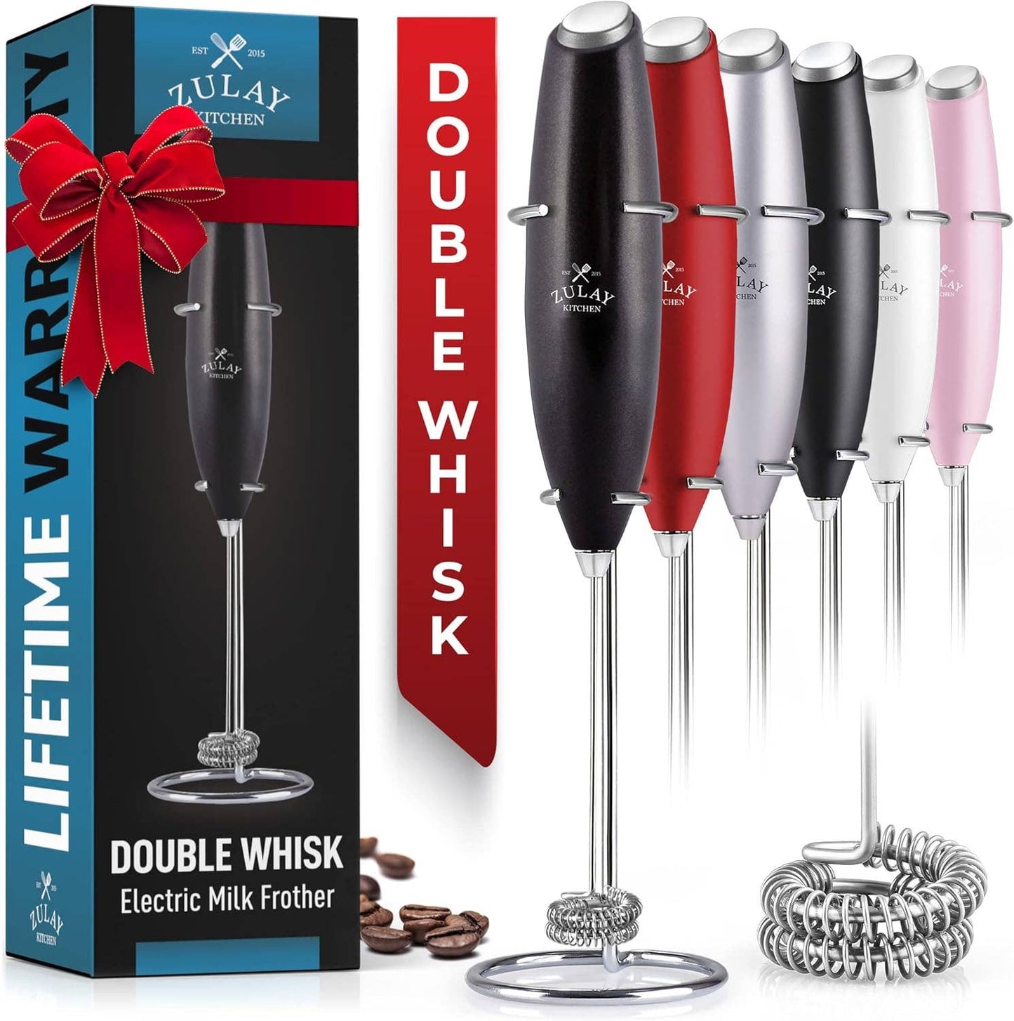 Double whisk milk frother and brine mixer - black