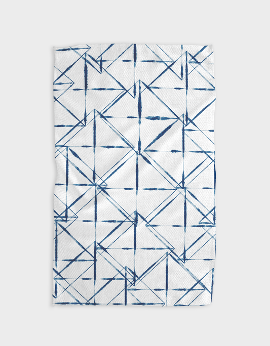 Buy one (1) waffle weave kitchen towel with blue glass diamond pattern. 