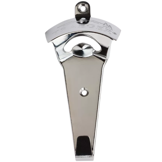 Traeger chrome bottle opener with screw holes for permanent mounting. 