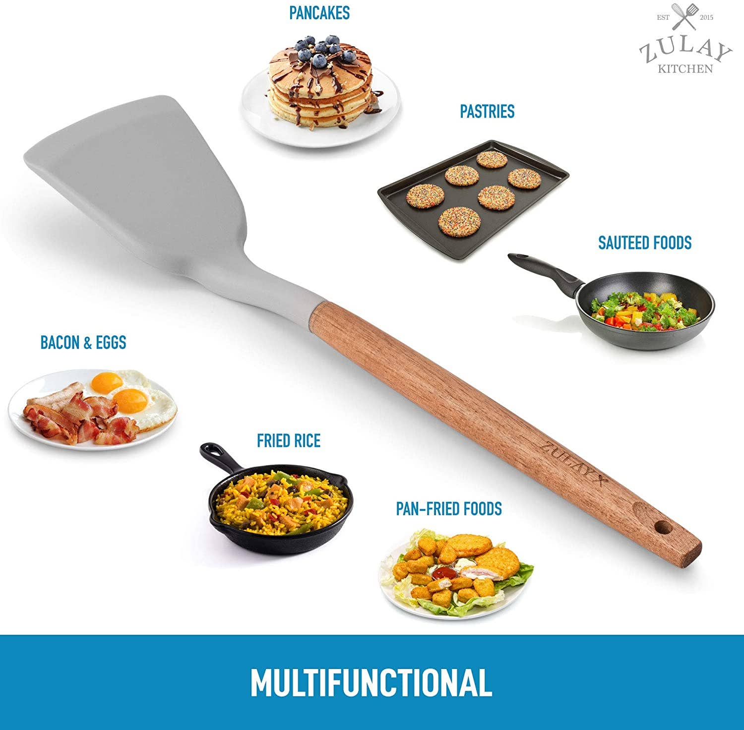 The spatula is perfect for anything you cook in a skillet.