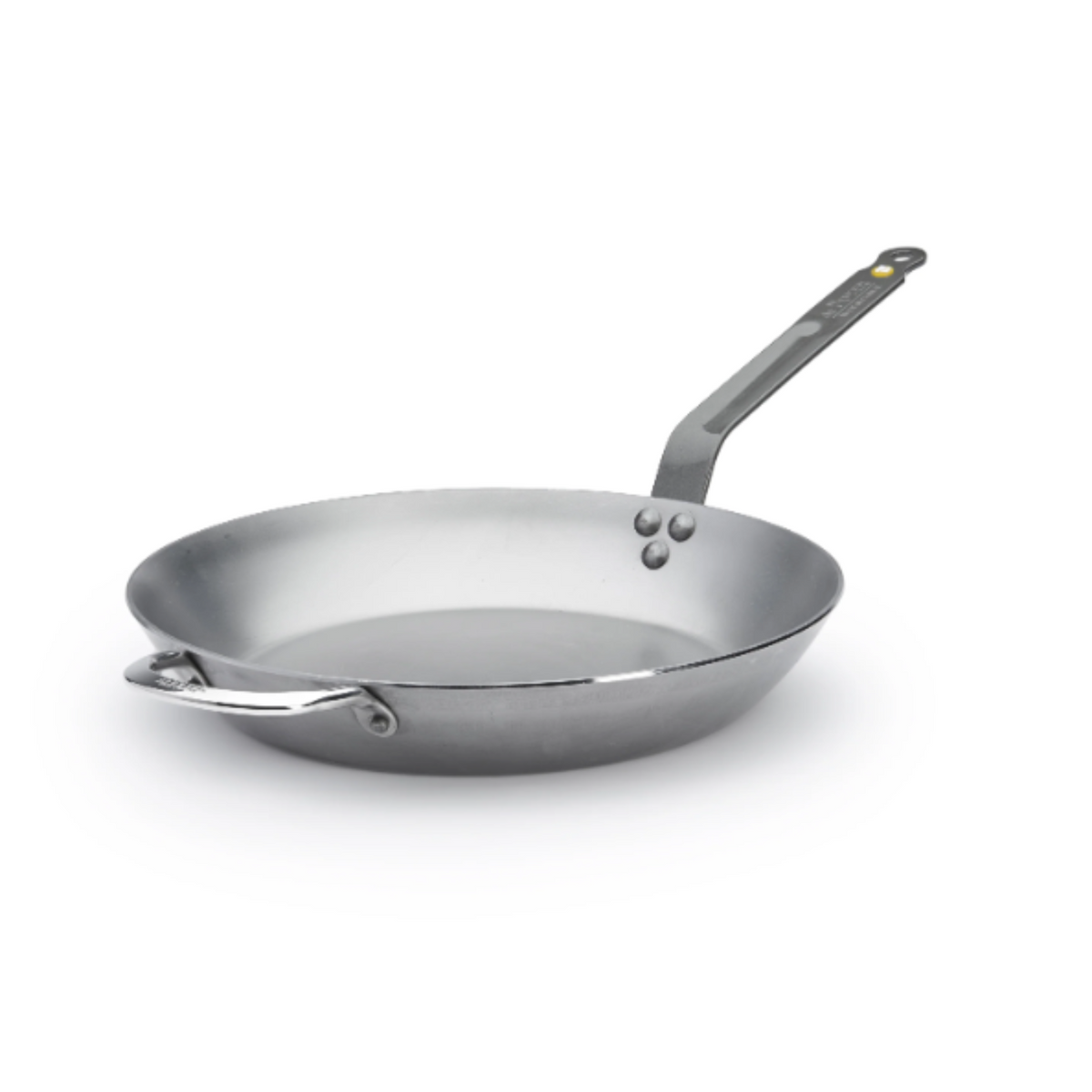 The de Buyer MINERAL B Classic fry pan in 12.5" size comes with a convenient helper handle. 