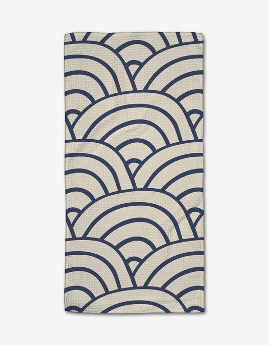 Buy one (1) bar-sized towel with waffle weave construction and beautiful navy blue arches.