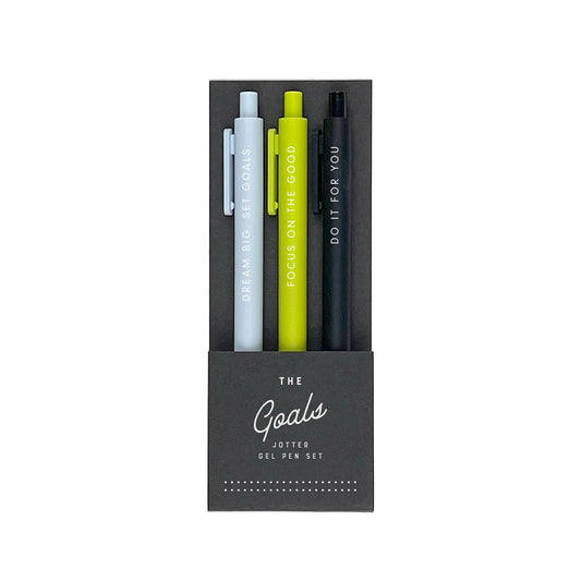 Buy one (1) gift package of three pens, each with go-getter phrases. This gift is called "The Goals."