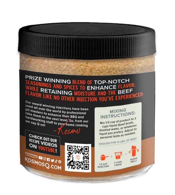 Mixing instructions: Mix 1/3 cup of product to 2 cups liquid (beef broth, distilled water, or whatever liquid you prefer). Adjust to personal taste as needed. Enough for 14 lbs. beef.