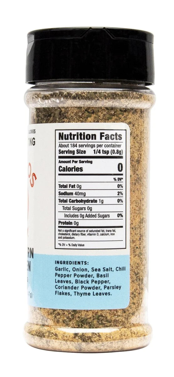 Zero msg, preservatives, sugar or calories in Kosmos Qs Southern Chicken Seasoning.