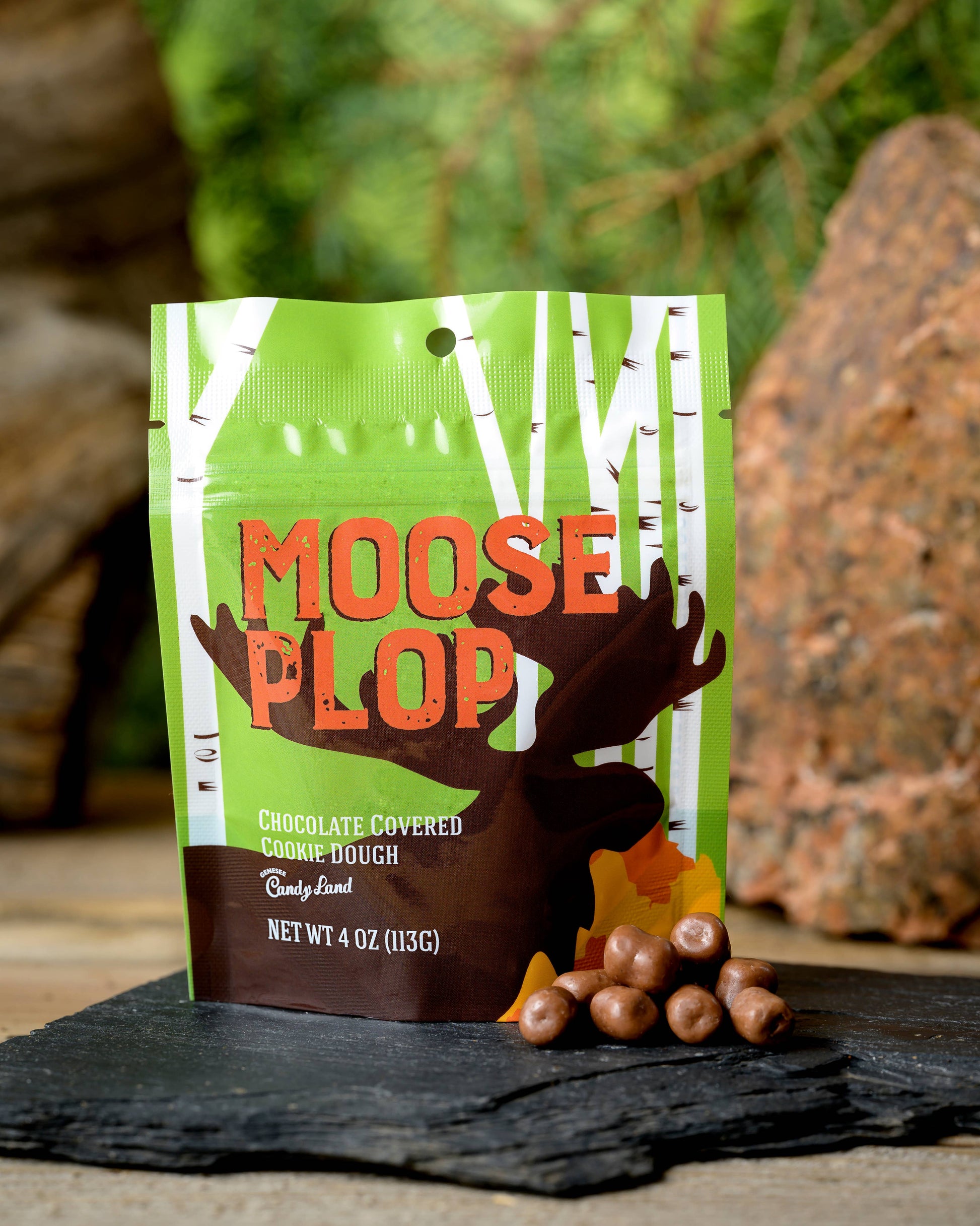 Moose Plop is packaged well. It is actually edible, chocolate-covered cookie dough.